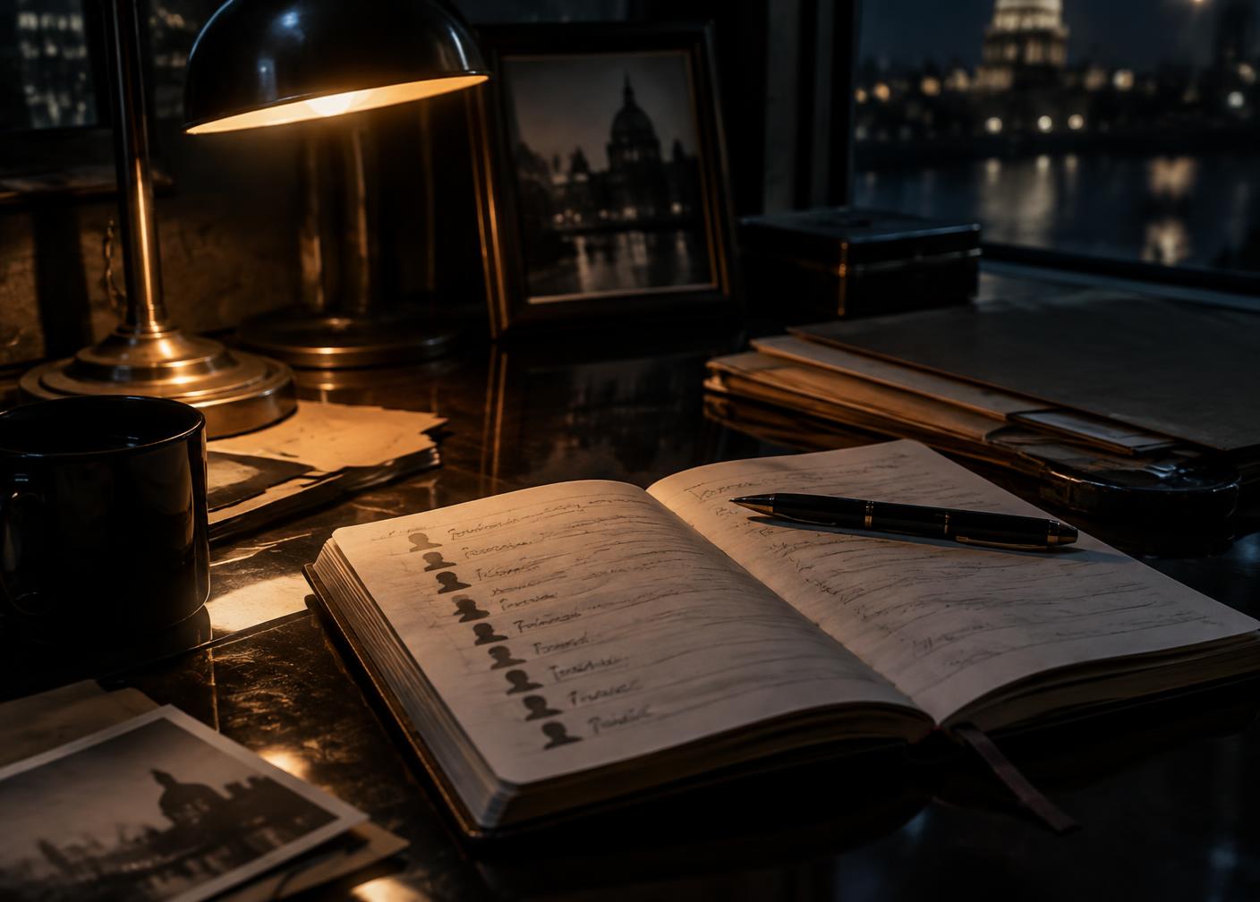 A paper notebook kept under warm desk light