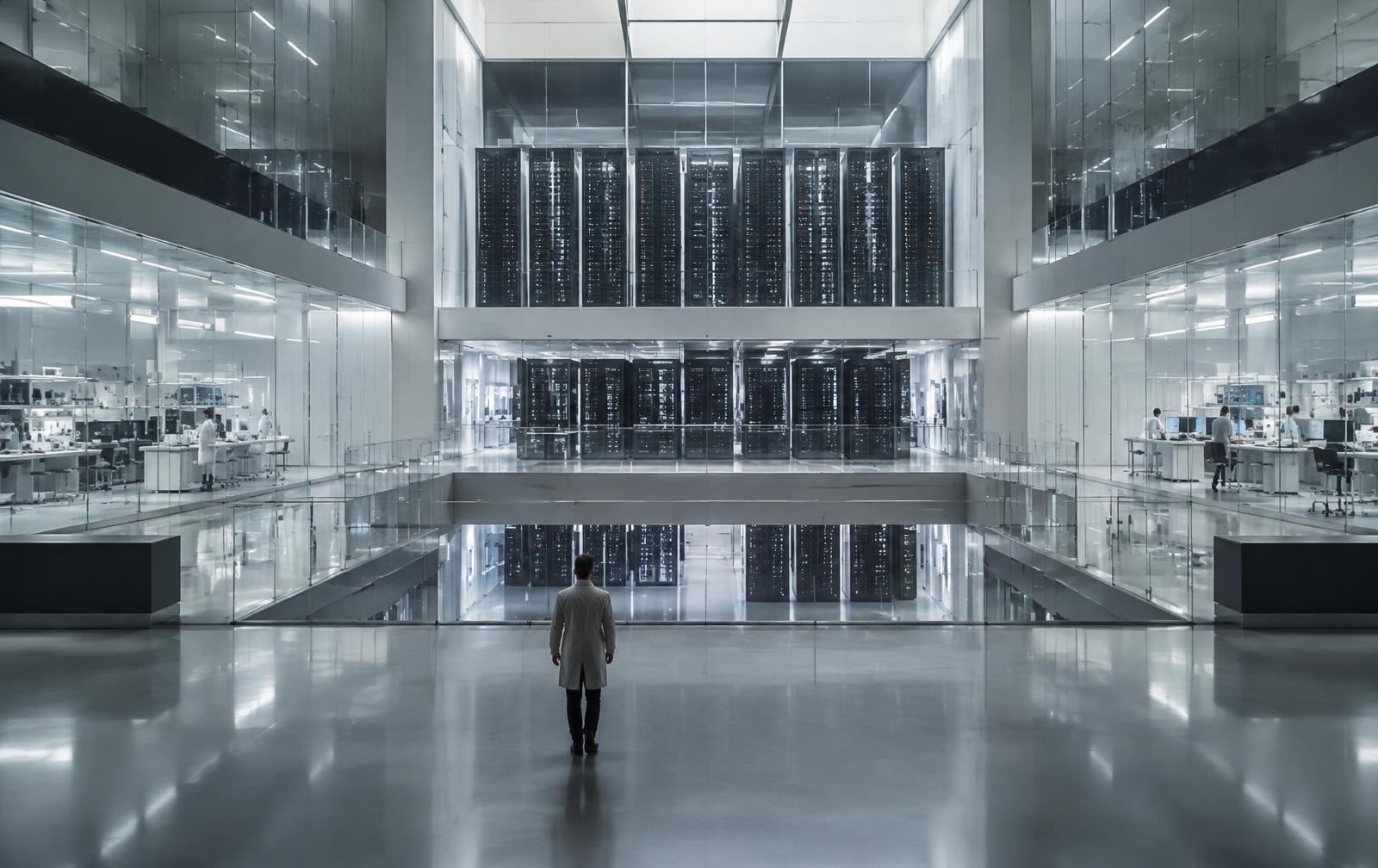 An immaculate technology interior with glass and cold light